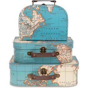 Jewelkeeper Paperboard Suitcases, Set of 3 – Vintage Decorative Storage Box